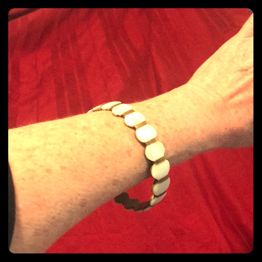 Mother of pearl inlaid brass bangle bracelet unique style made in Africa Vintage